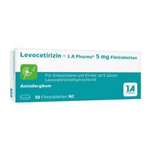 Abbildung: Levocetirizin-1A Pharma 5 mg Filmtabletten 50 St, Filmtabletten PZN 14243976 