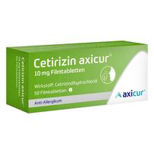 Abbildung: Cetirizin axicur 10 mg Filmtabletten 50 St, Filmtabletten PZN 14293514 