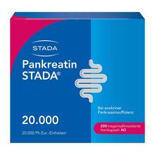Abbildung: Pankreatin Stada 20.000 magensaftresistent Hartkapseln 200 St, Magensaftresistente Hartkapseln PZN 14307771 