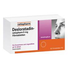 Abbildung: Desloratadin-ratiopharm 5 mg Filmtabletten 50 St, Filmtabletten PZN 15397606 
