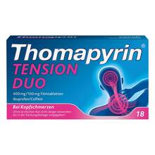 Abbildung: Thomapyrin Tension Duo 400 mg / 100 mg Filmtabletten 18 St, Filmtabletten PZN 15420191 
