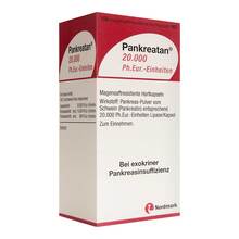 Abbildung: Pankreatan 20.000 Ph.Eur.-Einheiten magensaftresistent Hartkapseln  100 St, Magensaftresistente Hartkapseln PZN 15427425 