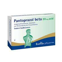 Abbildung: Pantoprazol beta 20 mg acid magensaftresistent Tabletten 7 St, Tabletten magensaftresistent PZN 15577308 