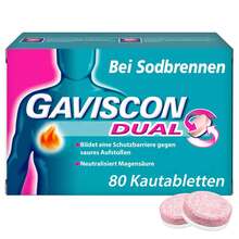 Abbildung: Gaviscon Dual 250mg / 106,5mg/187,5mg Kautabletten 80 St, Kautabletten PZN 15865585 