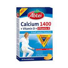 Abbildung: Abtei Calcium 1400 + Vitamin D3+K Kautabletten 30 St, Kautabletten PZN 16044560 