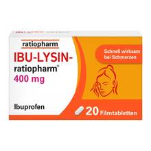 Abbildung: Ibu-Lysin-ratiopharm 400 mg Filmtabletten 20 St, Filmtabletten PZN 16197878 