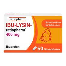 Abbildung: Ibu-Lysin-ratiopharm 400 mg Filmtabletten 50 St, Filmtabletten PZN 16197884 