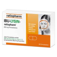 Abbildung: Ibu-Lysin-ratiopharm 293 mg Filmtabletten 20 St, Filmtabletten PZN 16204710 