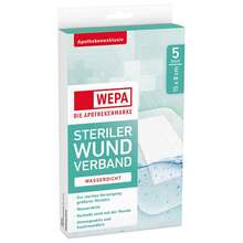 Abbildung: WEPA Wundverband wasserdicht 8x15 cm steril 5 St, Pflaster PZN 16234220 