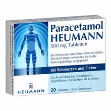 Abbildung: Paracetamol Heumann 500mg Tabletten b.Schmerzen und Fieber 20 St, Tabletten PZN 16352066 