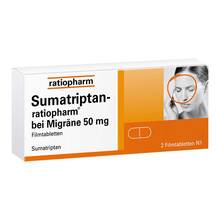 Abbildung: Sumatriptan-ratiopharm bei Migräne 50 mg Filmtabletten  2 St, Filmtabletten PZN 16529843 