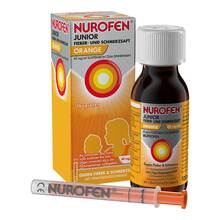 Abbildung: Nurofen Junior Fieber-u.Schmerzsaft Oran.40 mg / ml 100 ml, Suspension zum Einnehmen PZN 16536808 
