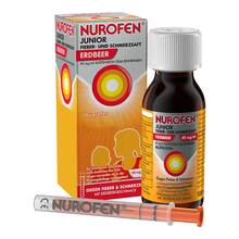 Abbildung: Nurofen Junior Fieber-u.Schmerzsaft Erdbe.40 mg / ml 100 ml, Suspension zum Einnehmen PZN 16538227 