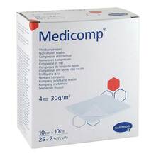 Abbildung: MEDICOMP Vlieskomp.steril 10x10 cm 4fach 25X2 St, Kompressen PZN 16585445 