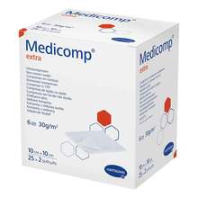 Abbildung: MEDICOMP extra Vlieskomp.steril 10x10 cm 6fach 25X2 St, Kompressen PZN 16585451 