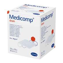 Abbildung: Medicomp drain Schlitzkompresse steril 7,5x7,5 cm 25X2 St, Kompressen PZN 16585497 
