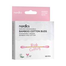 Abbildung: Bio Kosmetikstäbchen Bambus Baumwolle pink Nordics 100 St PZN 16676998 