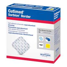 Abbildung: CUTIMED Sorbion Border Wundauflage 10x10 cm steril 12 St, Kompressen PZN 16792322 