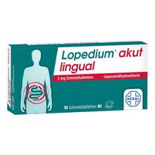 Abbildung: Lopedium akut lingual 2 mg Schmelztabletten 10 St, Schmelztabletten PZN 16891113 