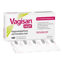Abbildung: Vagisan sept Vaginalzäpfchen mit Povidon-Iod 5 St, Vaginalsuppositorien PZN 16930882 
