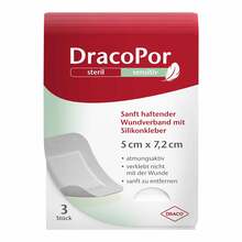 Abbildung: DRACOPOR sensitiv 5x7,2 cm steril m.Silikonkleber 3 St, Verband PZN 17183111 