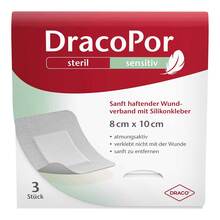 Abbildung: DRACOPOR sensitiv 8x10 cm steril m.Silikonkleber 3 St, Verband PZN 17183128 