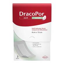 Abbildung: DRACOPOR sensitiv 8x15 cm steril m.Silikonkleber 3 St, Verband PZN 17183134 