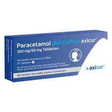 Abbildung: Paracetamol plus Coffein axicur 350 mg / 50 mg Tabletten  20 St, Tabletten PZN 17203486 