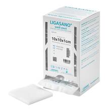 Abbildung: LIGASANO weiß Verband 1x10x10 cm steril Spenderbox 20 St, Verband PZN 17251309 