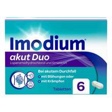 Abbildung: Imodium akut Duo 2 mg / 125 mg Tabletten 6 St, Tabletten PZN 17382690 
