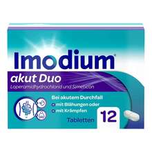 Abbildung: Imodium akut Duo 2 mg / 125 mg Tabletten 12 St, Tabletten PZN 17382709 