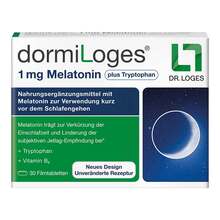 Abbildung: Dormiloges 1 mg Melatonin plus Tryptophan Filmtab. 30 St, Filmtabletten PZN 17544974 