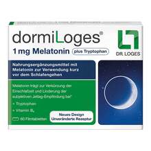 Abbildung: Dormiloges 1 mg Melatonin plus Tryptophan Filmtab. 60 St, Filmtabletten PZN 17544980 