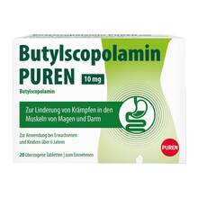 Abbildung: Butylscopolamin Puren 10 mg überzogene Tabletten  20 St, Überzogene Tabletten PZN 17606557 
