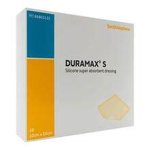 Abbildung: Duramax S 10x10 cm Superabsorber Silikonverband 10 St, Verband PZN 17944461 