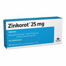 Abbildung: Zinkorot 25 mg Tabletten 20 St, Tabletten PZN 18082889 