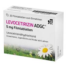 Abbildung: Levocetirizin Adgc 5 mg Filmtabletten 20 St, Filmtabletten PZN 18082932 