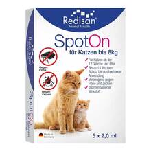 Abbildung: Redisan Spot-on gegen Zecken + Flöhe für Katze bis 8kg 5X2 ml, Ampullen PZN 18120986 
