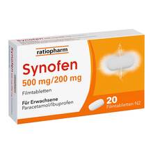 Abbildung: Synofen 500 mg / 200 mg Filmtabletten 20 St, Filmtabletten PZN 18218515 
