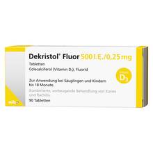 Abbildung: Dekristol Fluor 500 I.E. / 0,25 mg Tabletten 90 St, Tabletten PZN 18232975 