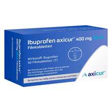 Abbildung: Ibuprofen axicur 400 mg akut Filmtabletten 50 St, Filmtabletten PZN 18379508 