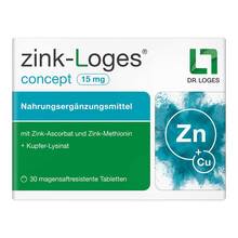 Abbildung: Zink-Loges concept 15 mg magensaftresistent Tabletten 30 St, Tabletten magensaftresistent PZN 18398701 