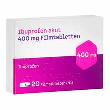Abbildung: Ibuprofen akut 400 mg Filmtabletten 20 St, Filmtabletten PZN 18412950 