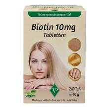 Abbildung: Biotin 10 mg hochdosiert vegan Tabletten 240 St, Tabletten PZN 18448907 