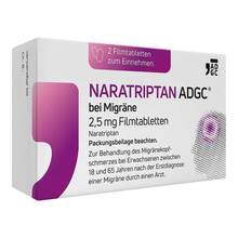 Abbildung: Naratriptan Adgc bei Migräne 2,5 mg Filmtabletten 2 St, Filmtabletten PZN 18498549 