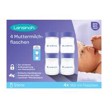 Abbildung: LANSINOH Muttermilchflaschen 160 ml neue Fla.Form 4 St, Flaschen PZN 18771637 
