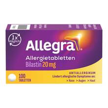 Abbildung: Allegra Allergietabletten 20 mg Tabletten 100 St, Tabletten PZN 18887647 