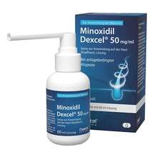 Abbildung: Minoxidil Dexcel 50 mg / ml Spray z.Anw.a.d.Kopfhaut 60 ml, Lösung PZN 18892418 