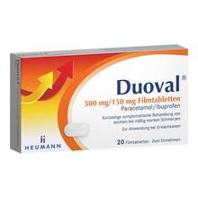 Abbildung: Duoval 500 mg / 150 mg Filmtabletten 20 St, Filmtabletten PZN 19203131 