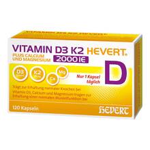 Abbildung: Vitamin D3 K2 Hevert + Calcium und Magnes.2000 IE Kapseln  120 St, Kapseln PZN 19295699 
